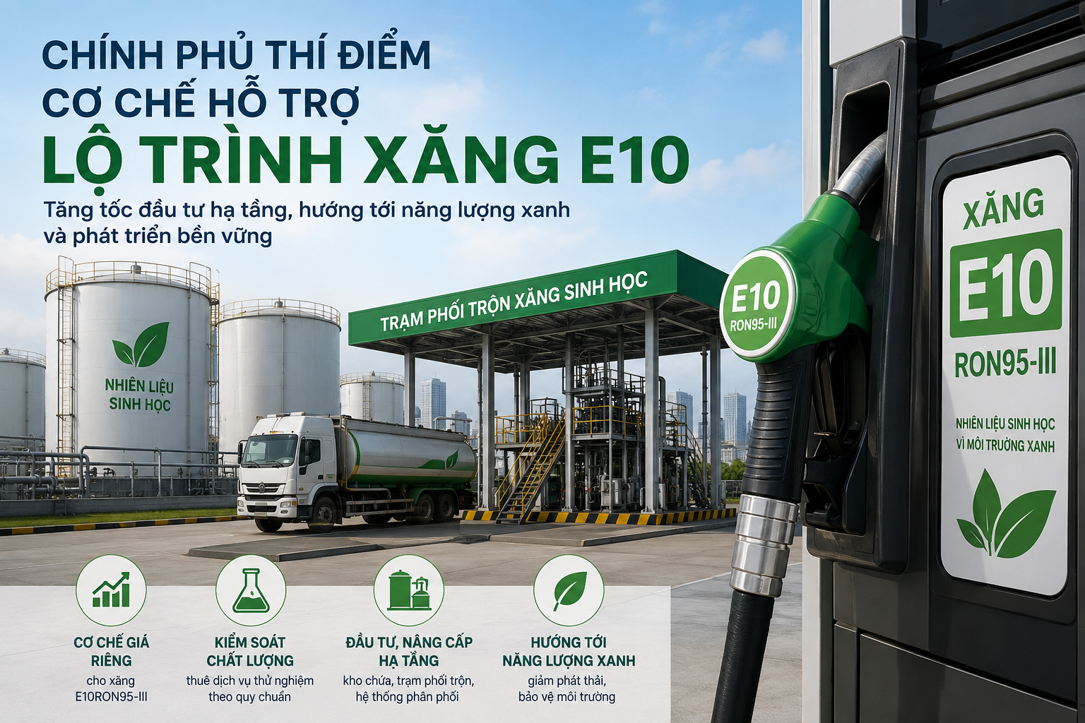 Thí điểm cơ chế hỗ trợ lộ trình xăng E10